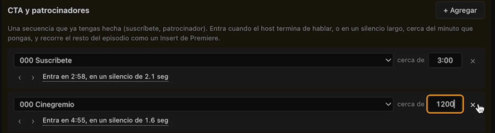 Lista de CTA y patrocinadores en el panel de Chismozo